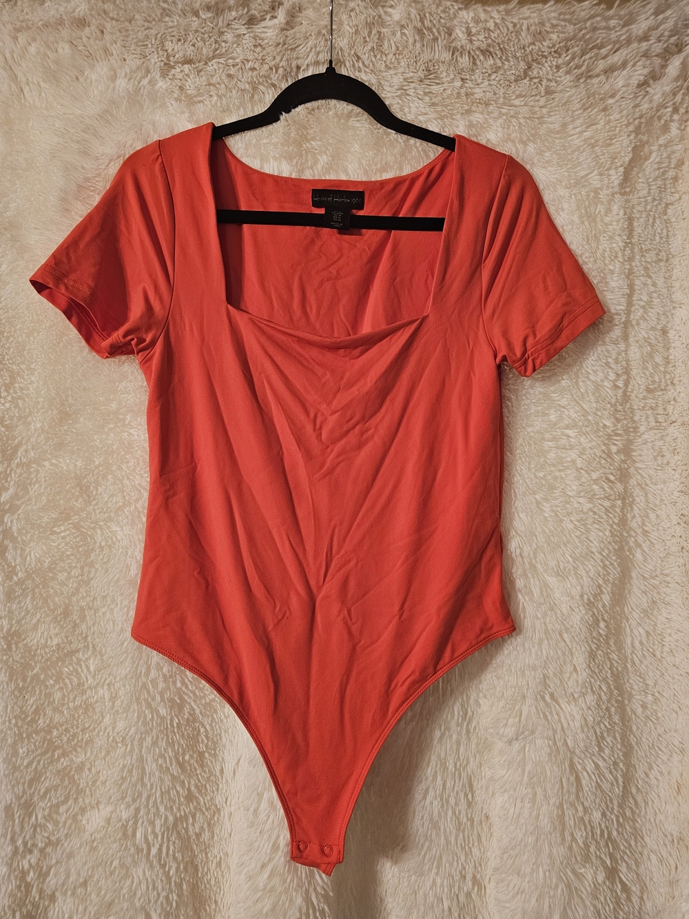 House of Harlow 1960 Orange Short-Sleeve Square Neck Bodysuit